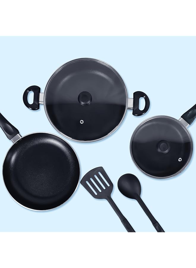 DELICI 7 Piece Aluminium Nonstick Cookware Set,10X Tougher Coating, Casserole With Lid(24Cm),Saucepan With Lid(18Cm),Tempered Glass Lids, Frypan(24Cm),2 Nylon Spatula, Compatible For All Surface Ncs7G - Image 4