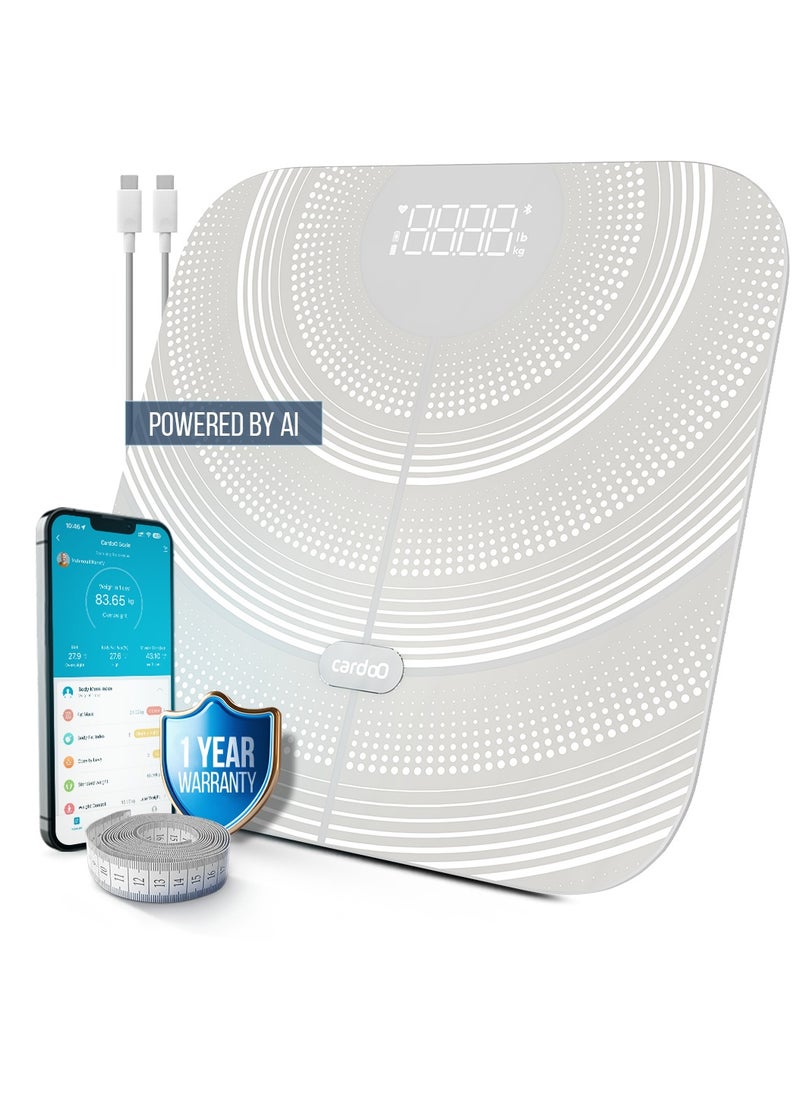 cardoo Smart Scale – 19 Body Parameters, Heart Rate Monitoring, and AI-Powered Health Insights – Multi-User Management and Goal Setting – White  - Image 1