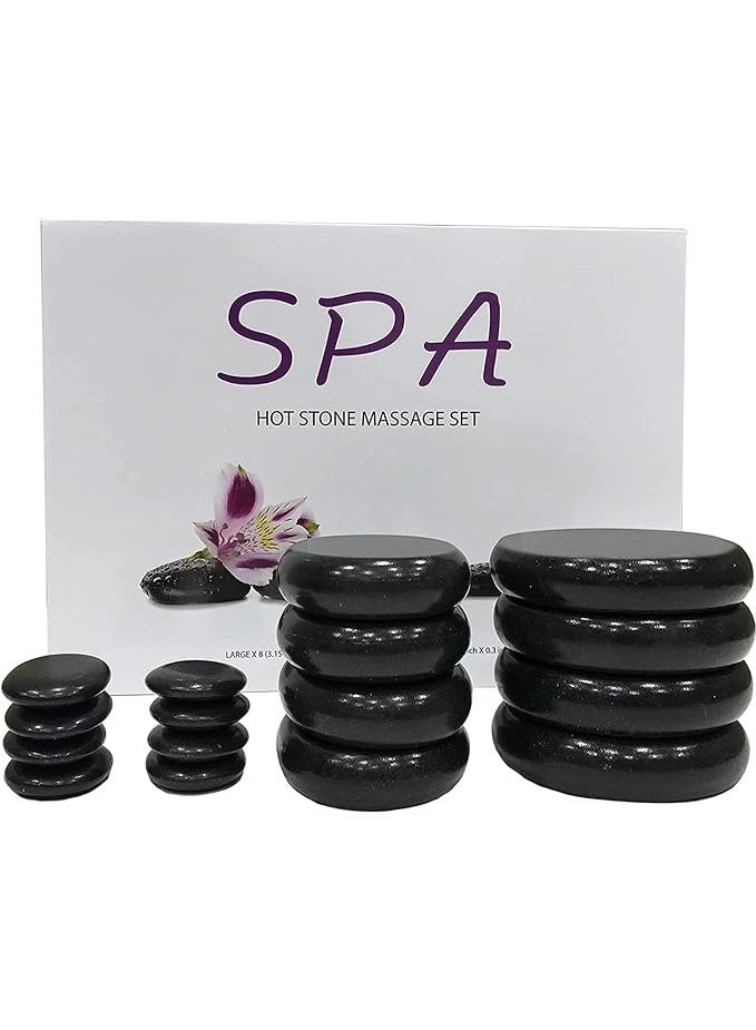 سبا سيستم نوايو 16 قطعة من الاحجار الساخنة للتدليك، احجار التدليك الساخنة، مجموعة تدليك حجر البازلت الساخن لكل من المنزل او المنتجعات الصحية الاحترافية، الاسترخاء وتخفيف الالم والشفاء - Image 1