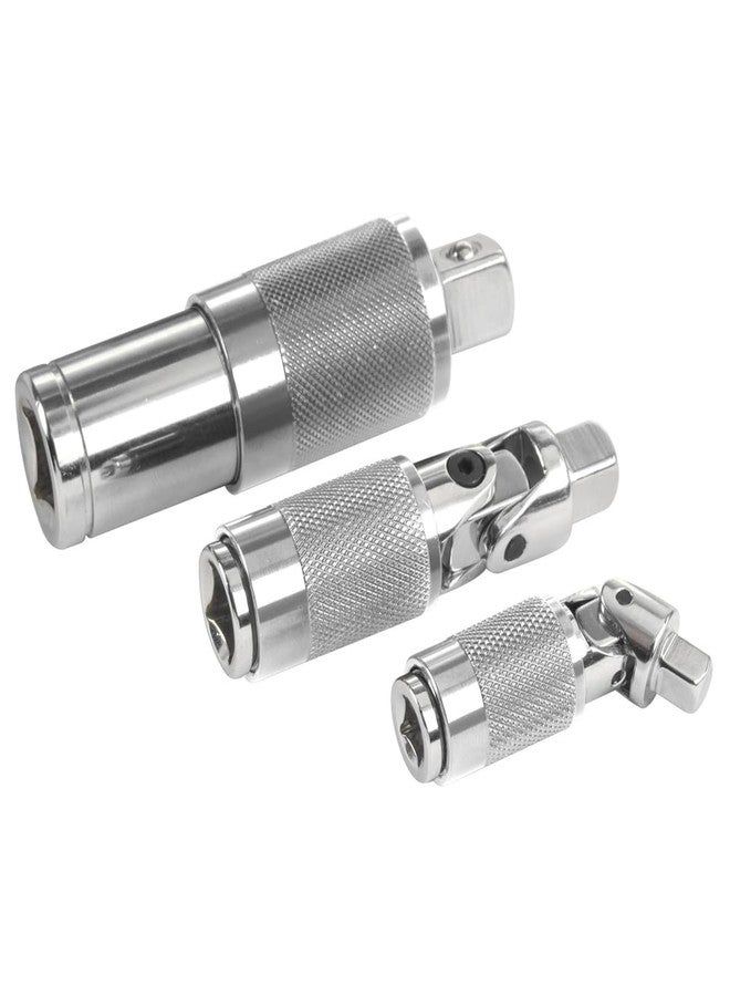 Steelman Chrome 3-Piece Locking Swivel Adapter Set, Adapters for ¼, ⅜, and ½-inch Drive Ratchets, Sockets, and Extensions, Heavy-Duty Steel - Image 2
