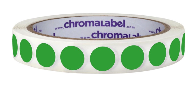 ChromaLabel ملصقات دوائر شروما 1/2 بوصة، ملصقات ترميز الألوان سهلة الكتابة، نقاط لاصقة قابلة للإزالة - 1000 ملصق ملون لكل لفة، ملصقات نقاط خضراء - Image 1
