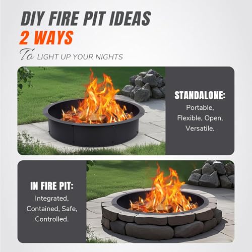 INNO STAGE INNOSTAGE 36 Inch Fire Pit Ring (40 Inch Outer), Heavy Duty Steel Fire Ring for Outside, Large Round Fire Pit Insert, DIY Camping Fire Ring, Above or In-Ground, Black Carbon for Backyard Patio Bonfire - Image 4