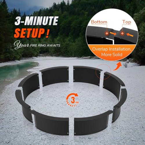 INNO STAGE INNOSTAGE 36 Inch Fire Pit Ring (40 Inch Outer), Heavy Duty Steel Fire Ring for Outside, Large Round Fire Pit Insert, DIY Camping Fire Ring, Above or In-Ground, Black Carbon for Backyard Patio Bonfire - Image 3
