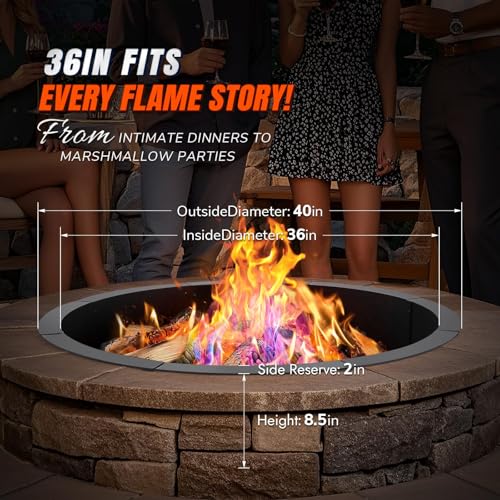 INNO STAGE INNOSTAGE 36 Inch Fire Pit Ring (40 Inch Outer), Heavy Duty Steel Fire Ring for Outside, Large Round Fire Pit Insert, DIY Camping Fire Ring, Above or In-Ground, Black Carbon for Backyard Patio Bonfire - Image 2