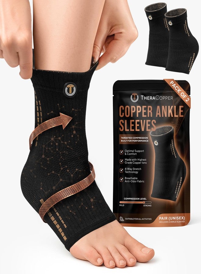 TheraCopper Copper Ankle Brace (2 Pack) — Compression Ankles Brace for Men & Women — Infused Copper Ankle Sleeve Compression Support for Pain Relief, Swelling, Sprains, Achilles Recovery & Sports (Medium) - Image 1