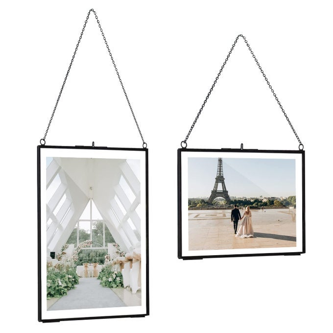 2 pcs Black Hanging Photo Frame 5x7 inch Double Glass Frame for Pressed FlowersClear DIY Vintage Artwork Display Frame Wall Mounted Photos Framehorizontalvertical