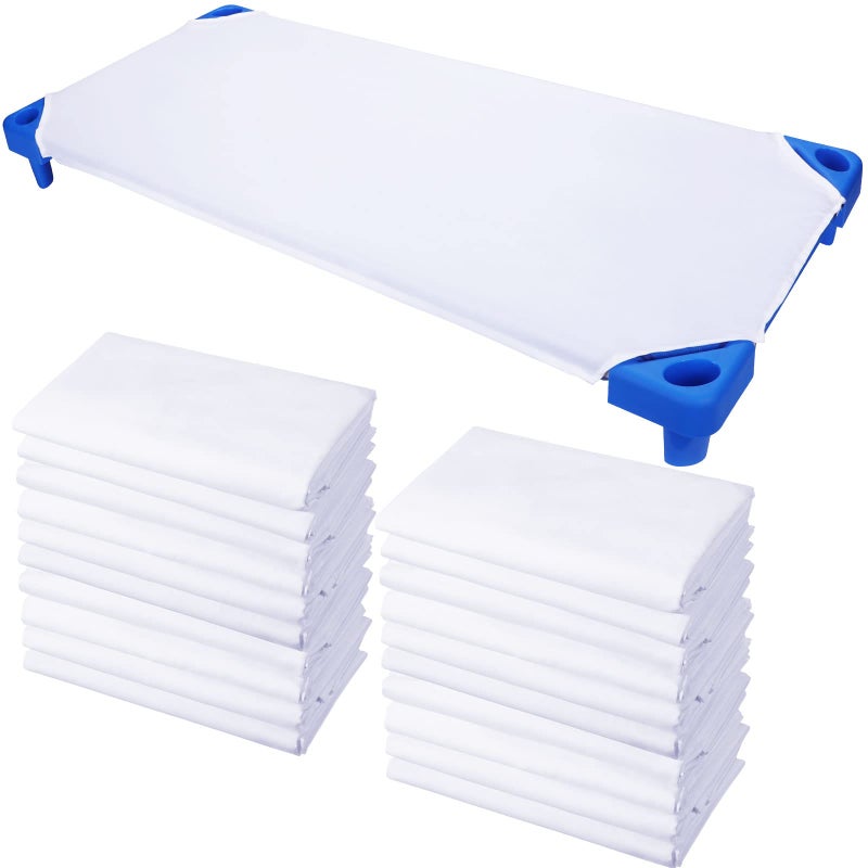 Macarrie 20 Pcs Daycare Cot Sheets for Toddler and Preschool Pure Cotton Breathable Fabric Standard Daycare Bed Fitted Sheet for Boys and Girls 5118 W x 2362 LClassic Style