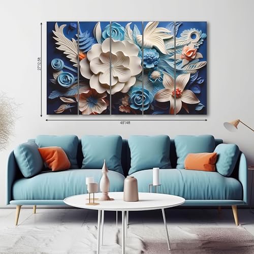 The Castle Decor Multi color flowers painting with frame 5 Big Size (27x48) Wall Art for living room,Bedroom,Drawing room,Hotels-Wooden Framed-Digital Painting - Image 2