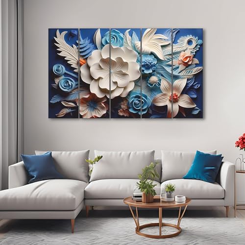 The Castle Decor Multi color flowers painting with frame 5 Big Size (27x48) Wall Art for living room,Bedroom,Drawing room,Hotels-Wooden Framed-Digital Painting - Image 1
