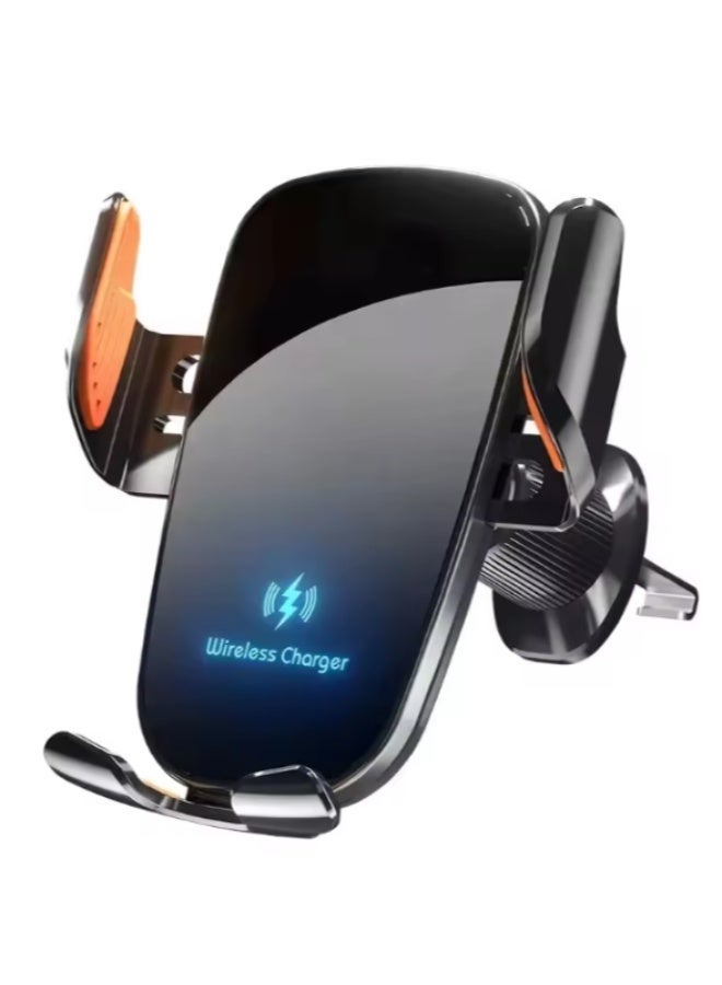 حامل جوال للسيارة مع شحن سريع بقوة 15 واط – دوران 360° ثابت مع خاصية مقاومة الاهتزاز، مناسب لفتحات التهوية – أسود - Image 1