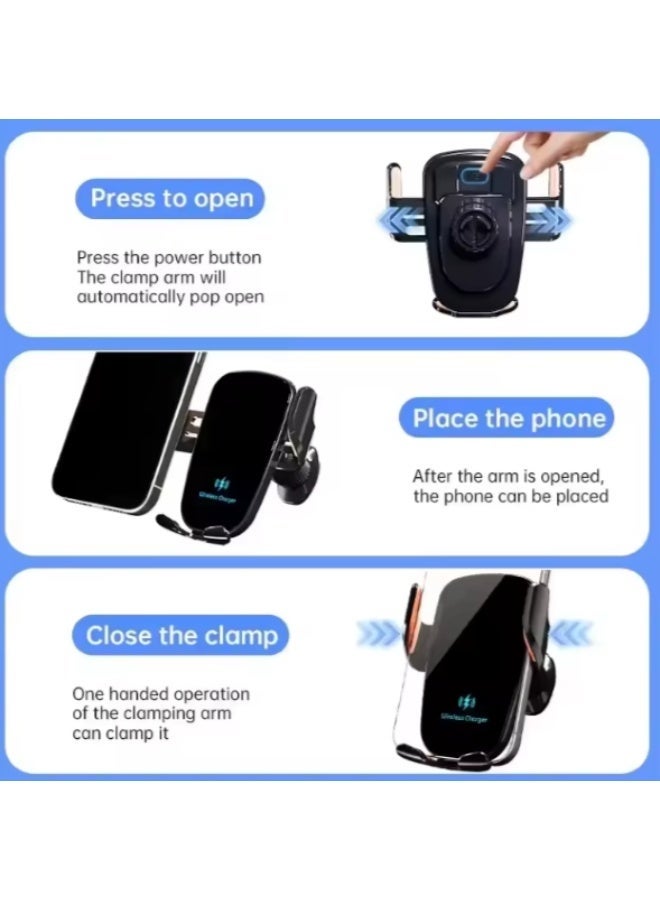 حامل جوال للسيارة مع شحن سريع بقوة 15 واط – دوران 360° ثابت مع خاصية مقاومة الاهتزاز، مناسب لفتحات التهوية – أسود - Image 2