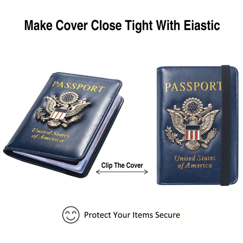 FACATH FACATH Passport Holder For Travel, Passport Cover Case, Passport Wallet Protector Travel Covers Wallet Case with Metal 3D Metal Badge RFID Blocking Travel Accessories Document Organizer (Blue)  - Image 5