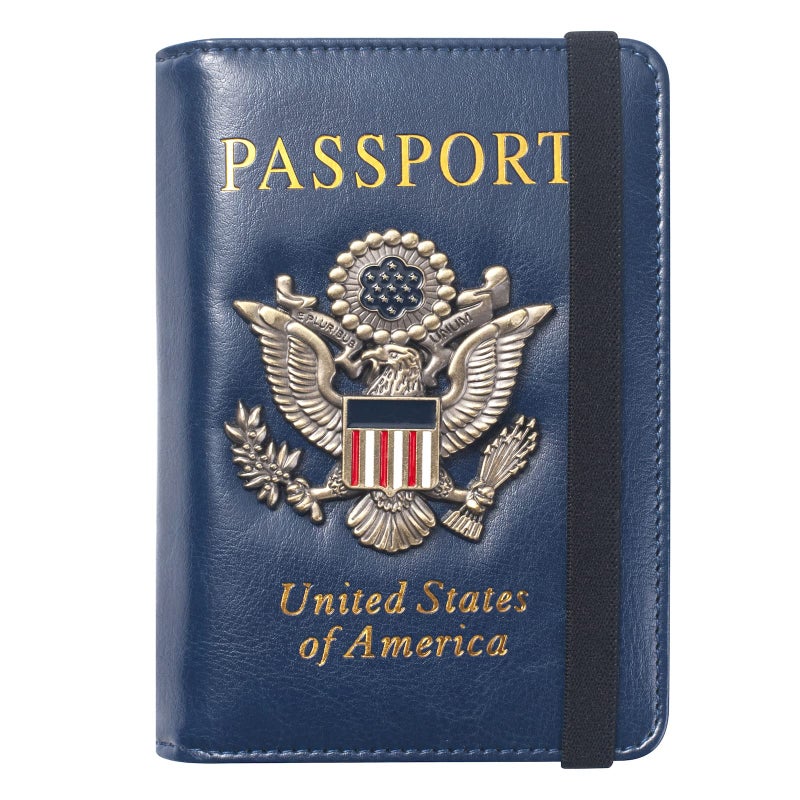 FACATH FACATH Passport Holder For Travel, Passport Cover Case, Passport Wallet Protector Travel Covers Wallet Case with Metal 3D Metal Badge RFID Blocking Travel Accessories Document Organizer (Blue)  - Image 1