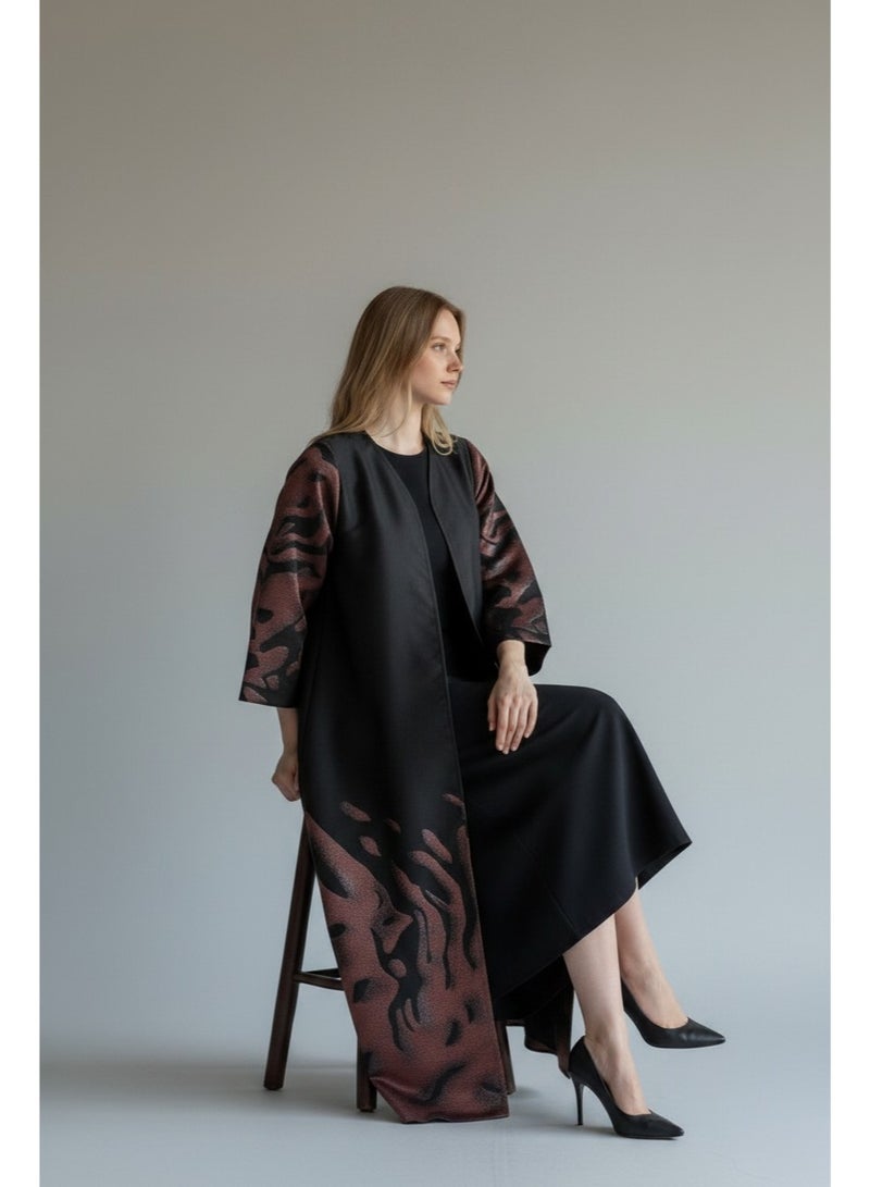 Abaya with Abstract Pattern, Inner Dress & Shiela - Image 2