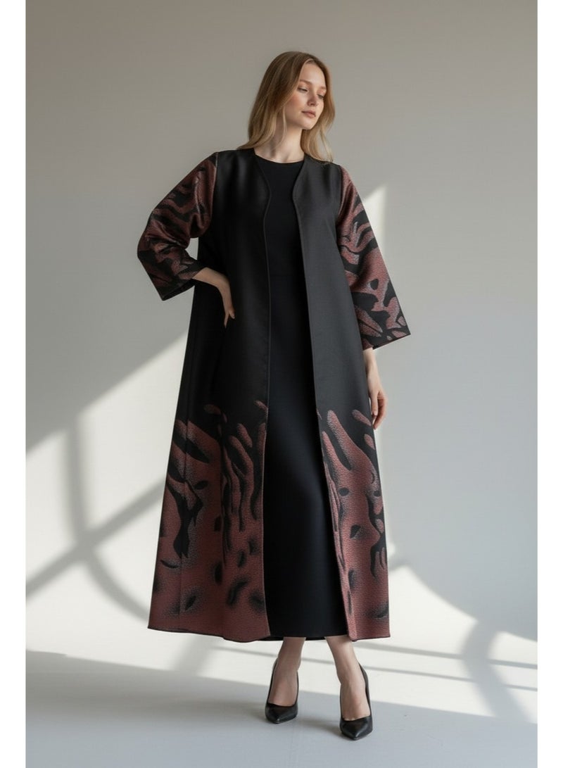 Abaya with Abstract Pattern, Inner Dress & Shiela - Image 1