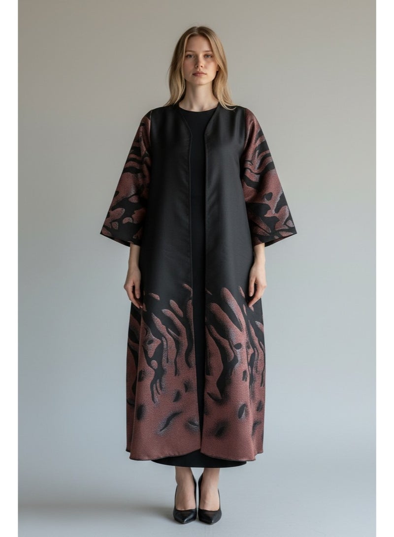 Abaya with Abstract Pattern, Inner Dress & Shiela - Image 3
