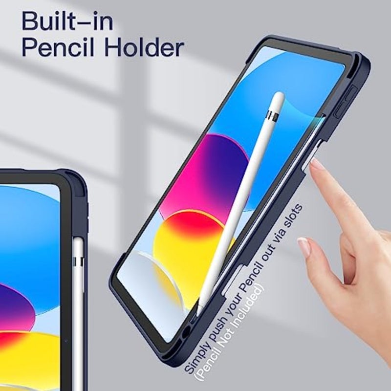 حافظة لجهاز iPad A16 الجيل الحادي عشر/العاشر (2025/2022) مع حامل أقلام، غطاء خلفي شفاف شفاف وغطاء نحيف مضاد للصدمات، استيقاظ/غفو تلقائي (أزرق داكن) - Image 5