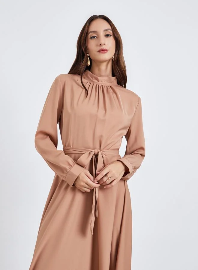 Take Two Women Bronze Pleated Detail Tie-up Waist Maxi Dress