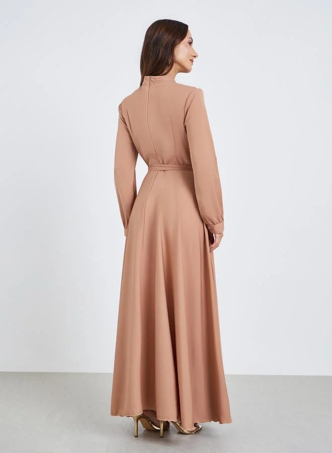 Take Two Women Bronze Pleated Detail Tie-up Waist Maxi Dress