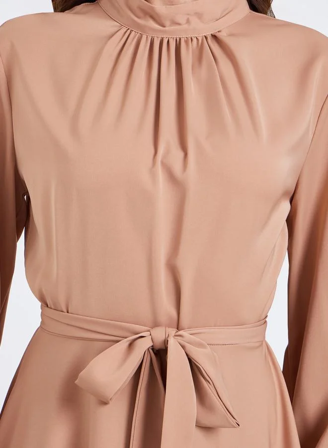 Take Two Women Bronze Pleated Detail Tie-up Waist Maxi Dress