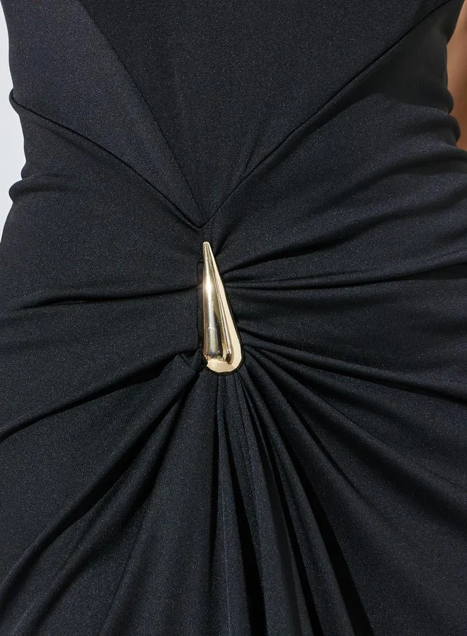Styli black Black Sleeveless Side Embellishment Maxi Dress for Women | Best Price UAE