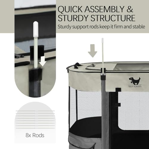 Rest-Eazzzy Dog Playpen, Foldable Kitten Playpen for Medium Dogs, Portable Pet Puppy Playpen with Removable Shade Cover, Indoor Outdoor Travel Camping Use for Small Pets with Carrying Case (M, Grey) - Image 4
