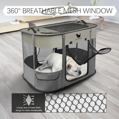 Rest-Eazzzy Dog Playpen, Foldable Kitten Playpen for Medium Dogs, Portable Pet Puppy Playpen with Removable Shade Cover, Indoor Outdoor Travel Camping Use for Small Pets with Carrying Case (M, Grey) - Image 3