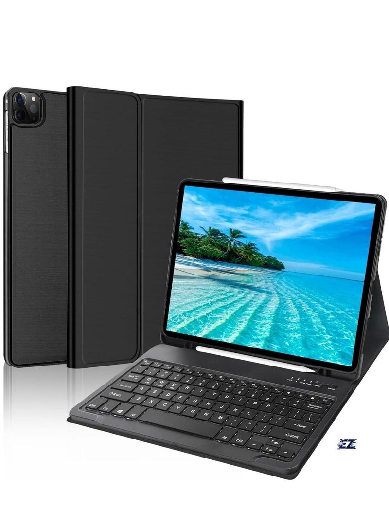 MUNTAQI Case for iPad Air 13-inch (M2, 2024) & iPad Pro 12.9" (6th/5th/4th/3rd Gen) – Detachable Wireless Bluetooth Keyboard, Slim Folio Smart Cover with Pencil Holder, Black - Image 1