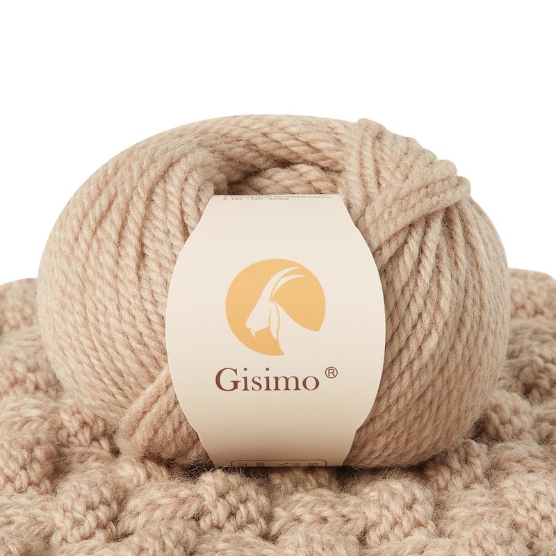 Gisimo 100 Merino Wool Yarn 3Ply Luxurious and Soft Yarn for Hand Knitting Crocheting Khaki 1Ball