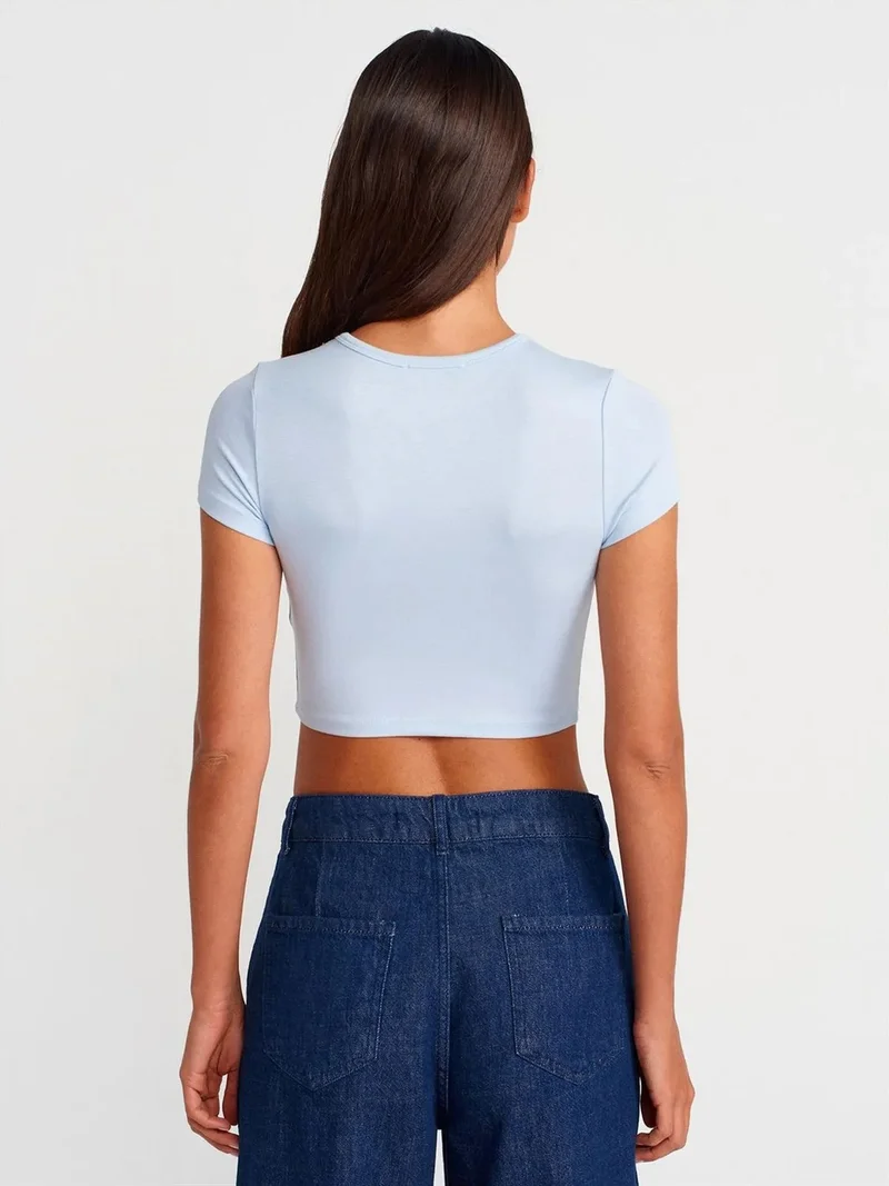 ديلفين DILVIN Women's Crop Slim-Fit Crew Neck T-Shirt