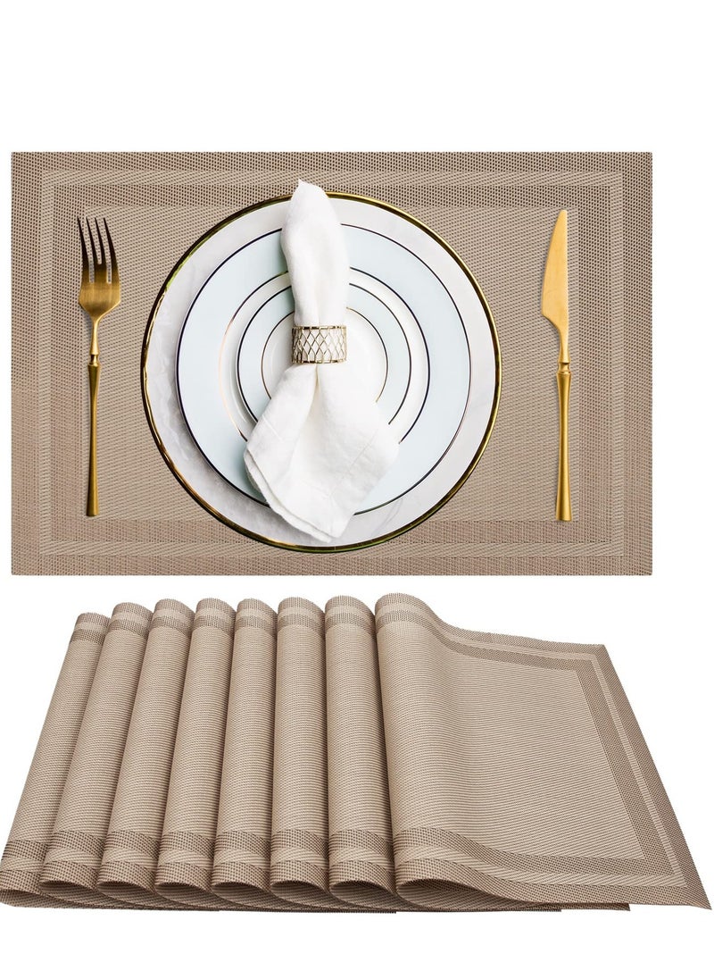 Generic Set of 8 Placemats, Non-Slip Crossweave Woven Vinyl Insulation Placemat Washable Table Mats 45x30cm (Champagne)  - Image 1