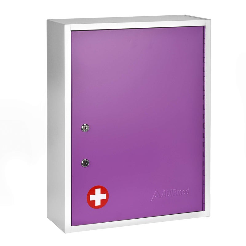 AdirMed Locking Medicine Cabinet Wall Mounted First Aid Cabinet with Lock Lockable Wall Medicine Cabinet with Dual Lock and Dual Keys 21 H x 16 W x 6 D Purple