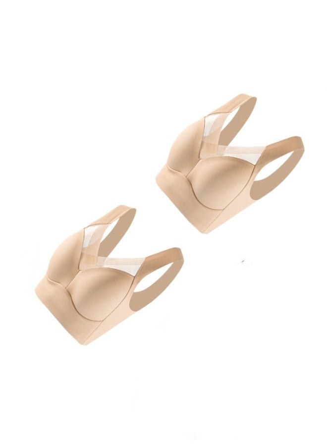 Loquat - 2-Piece Set Thin And Breathable Vest Underwear Without Steel Rings Skin Colour - Image 1