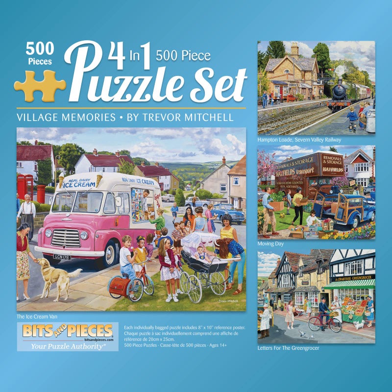 Bits and Pieces  4in1 MultiPack 500 Piece Jigsaw Puzzles for Adults  500 pc Village Memories Puzzle Set Bundle by Trevor Mitchell  16 x 20 41cm x 51cm - Image 1