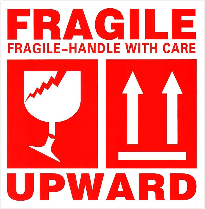 Rubik 250pc Large Fragile Stickers 10 x 10cm, Handle With Care Upward Warning Labels For For Safe Shipping Packing Boxes Luggage - Image 1