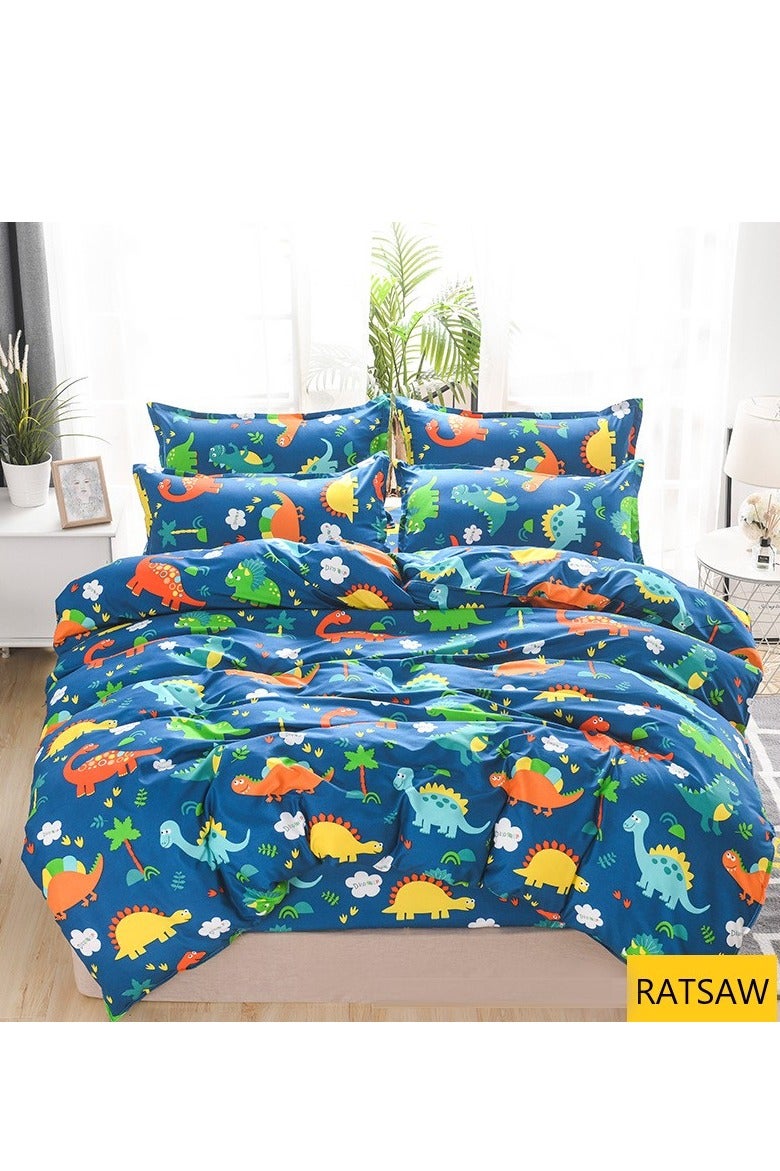 رات سو 4 قطعة مفردة/مزدوجة الحجم بطابعة ديناصور فاخر مطبع غطاء الألحفة مجموعة بطانيات قطنية متعددة الألوان ذات جودة قطنية عالية للأطفال أغطية الألحفة 150 × 200 سم - Image 1