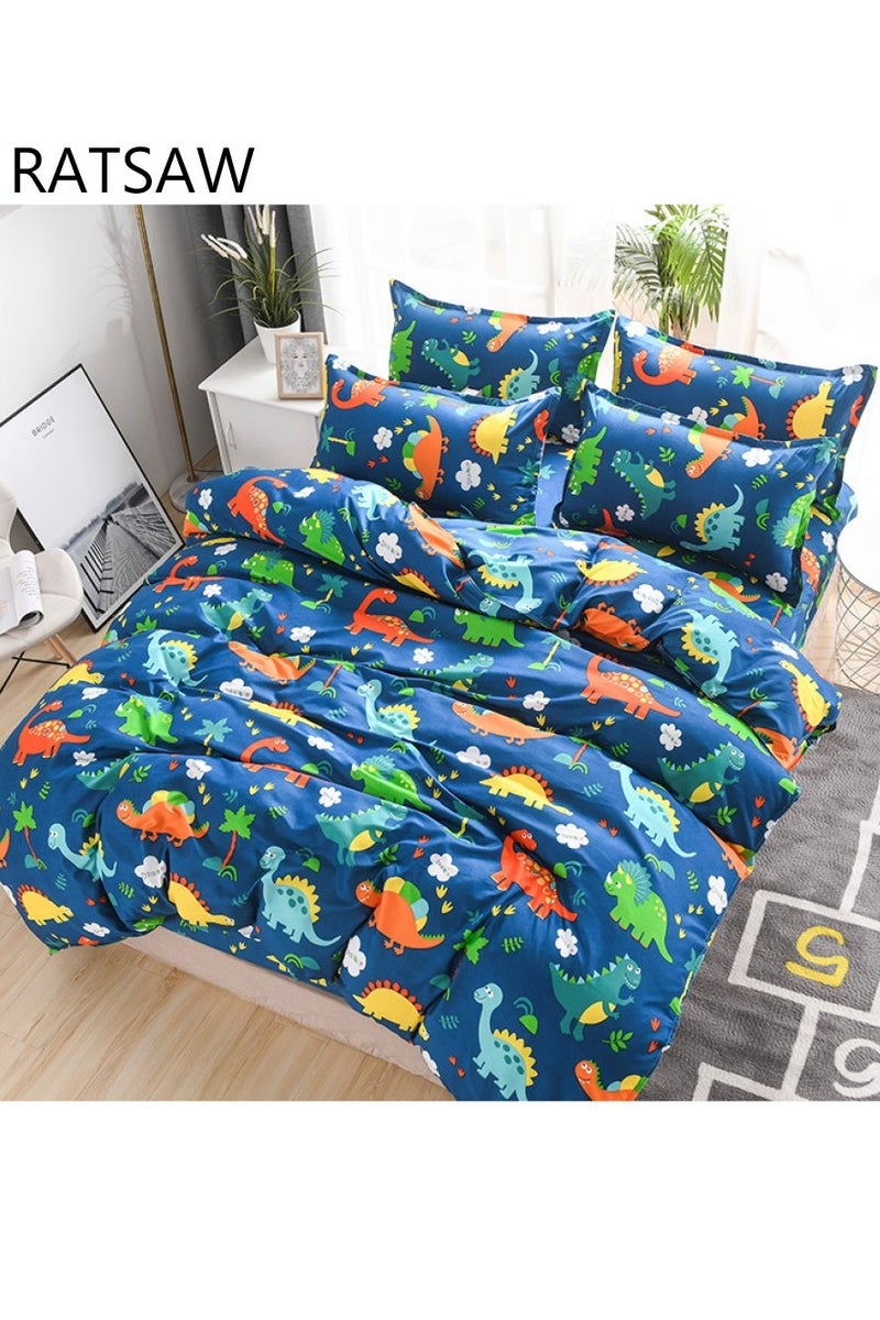 رات سو 4 قطعة مفردة/مزدوجة الحجم بطابعة ديناصور فاخر مطبع غطاء الألحفة مجموعة بطانيات قطنية متعددة الألوان ذات جودة قطنية عالية للأطفال أغطية الألحفة 150 × 200 سم - Image 3