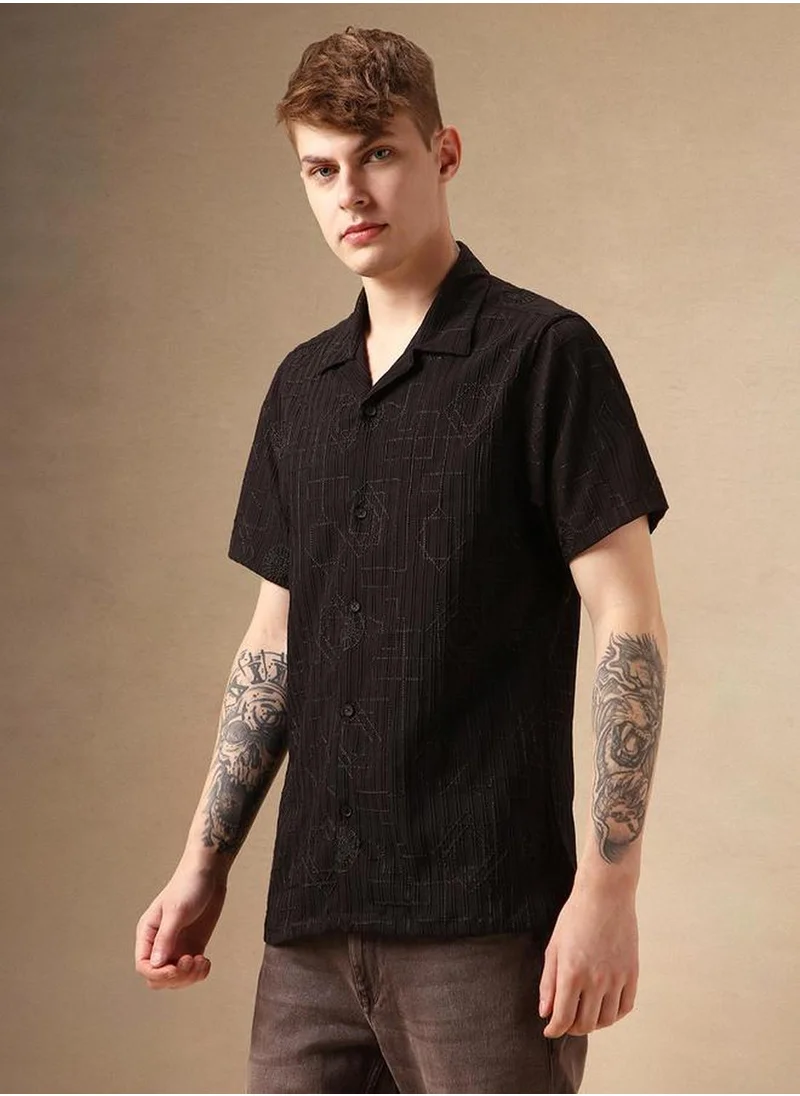 Dennis Lingo Men's Multicoloured Cotton Blend Textured Button Down Shirt