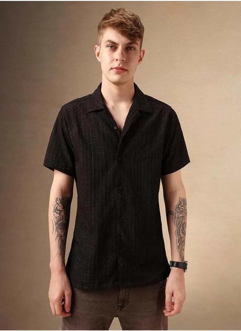 Dennis Lingo Men's Multicoloured Cotton Blend Textured Button Down Shirt