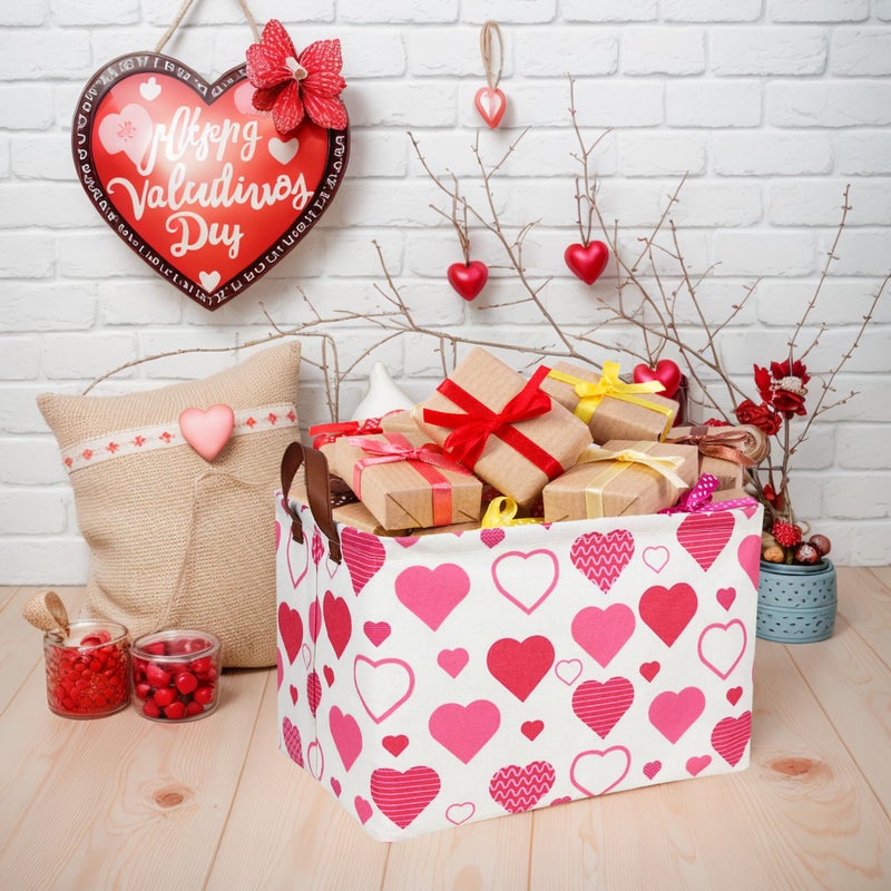 NIETEIN Cute Heart Valentine's Day Basket for gifts empty Storage Basket for Kid and Baby Room Decor (Pink Heart) - Image 3