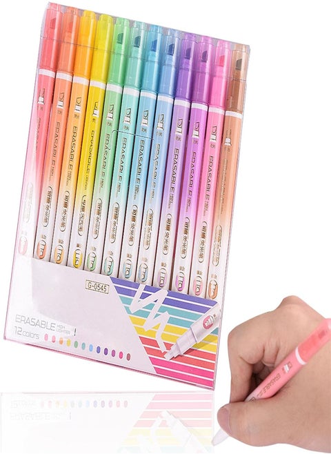 Take Note Erasable Highlighters - Assorted Colors Pastel Highlighters Kit - 12colors Double-end Erasable Highlighter Pen Markers Pastel Liquid Highlighters Color Markers Pens