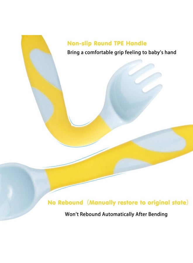 كيوشاير ملاعق أدوات طعام الأطفال من كيو شير مع حقيبة سفر آمنة، ملعقة تدريب على تغذية الأطفال الصغار سهلة الإمساك وقابلة للانحناء، ملاعق مثالية لتعلم التغذية الذاتية (لون أصفر مص) - Image 2