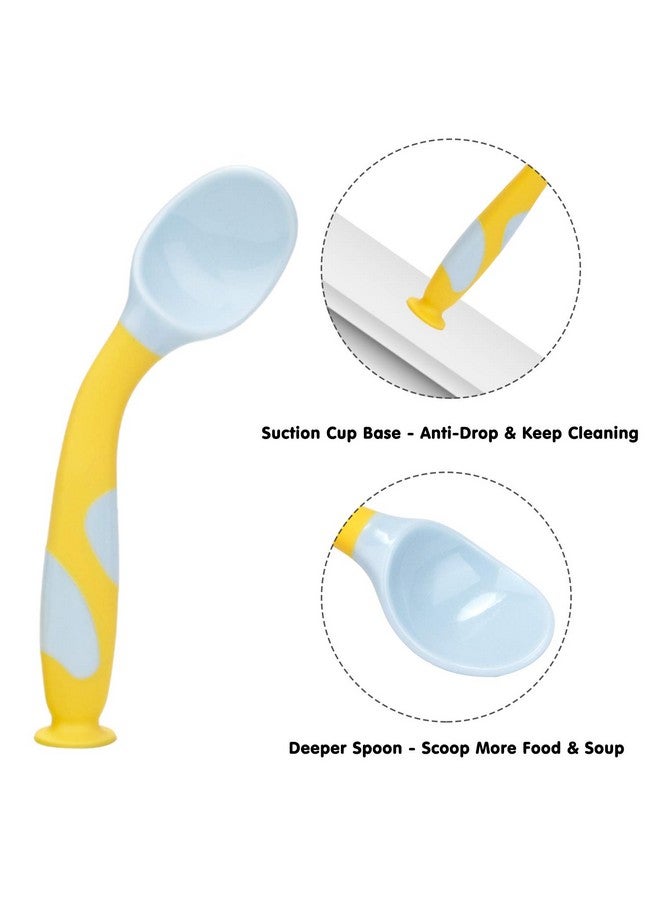 كيوشاير ملاعق أدوات طعام الأطفال من كيو شير مع حقيبة سفر آمنة، ملعقة تدريب على تغذية الأطفال الصغار سهلة الإمساك وقابلة للانحناء، ملاعق مثالية لتعلم التغذية الذاتية (لون أصفر مص) - Image 3