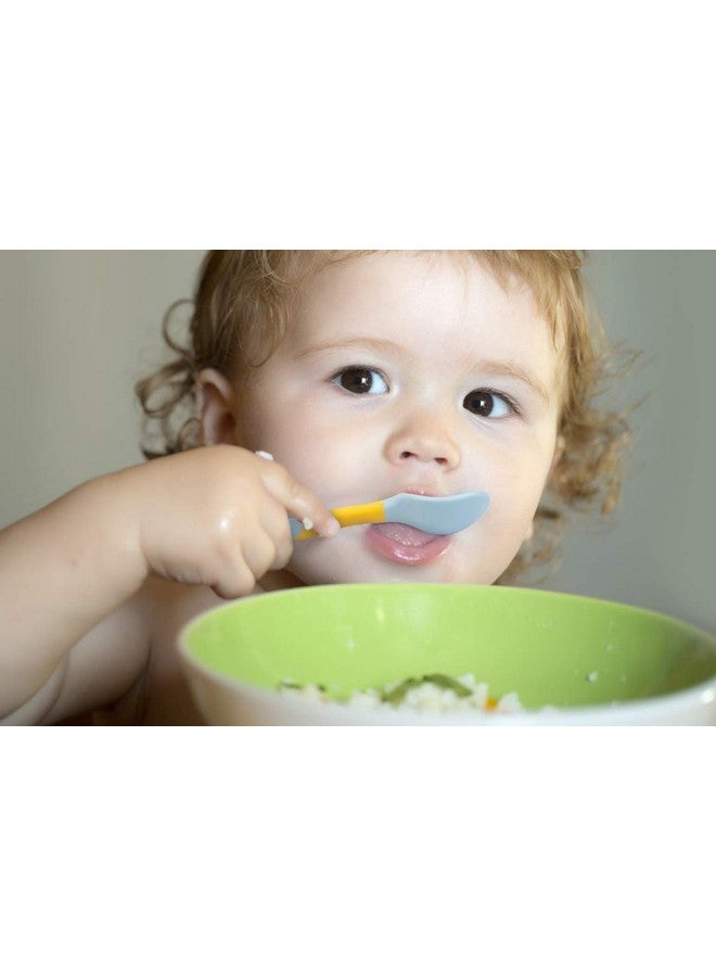 كيوشاير ملاعق أدوات طعام الأطفال من كيو شير مع حقيبة سفر آمنة، ملعقة تدريب على تغذية الأطفال الصغار سهلة الإمساك وقابلة للانحناء، ملاعق مثالية لتعلم التغذية الذاتية (لون أصفر مص) - Image 4