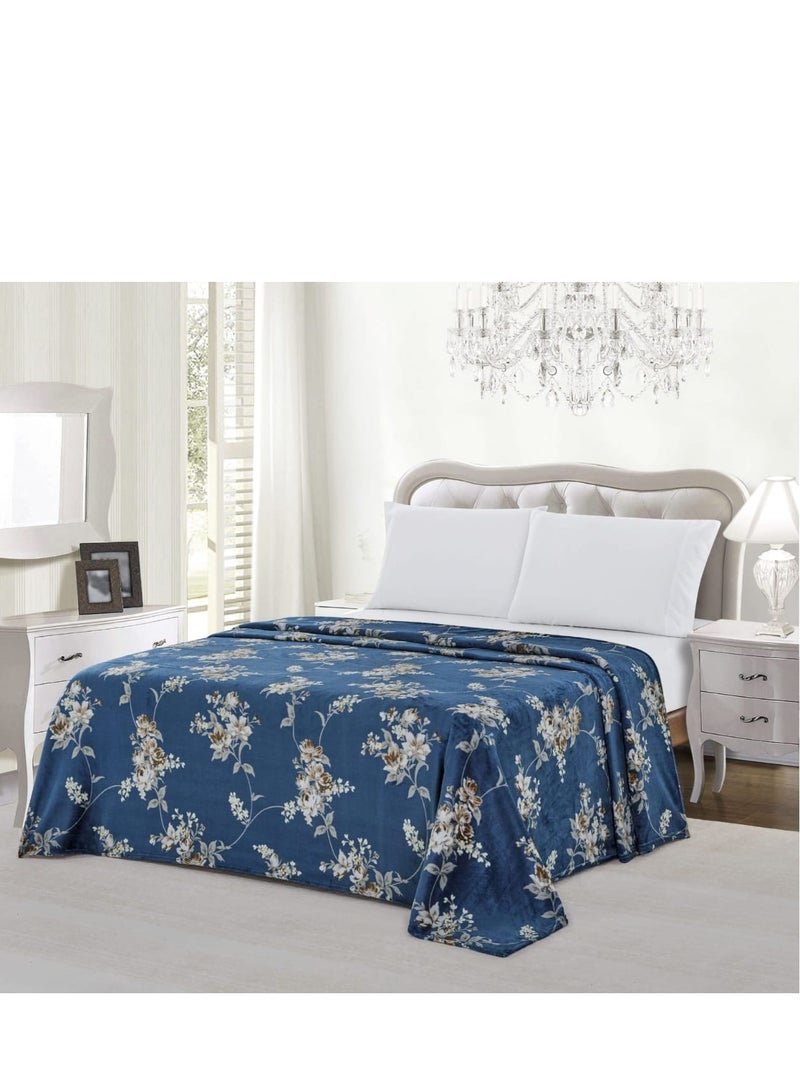 Moon King Size Flannel Bed Blanket 200x220cm Ultra Soft Lightweight Microfiber Bed Blanket with Floral Print for Bed Sofa, Sofa, Travel 