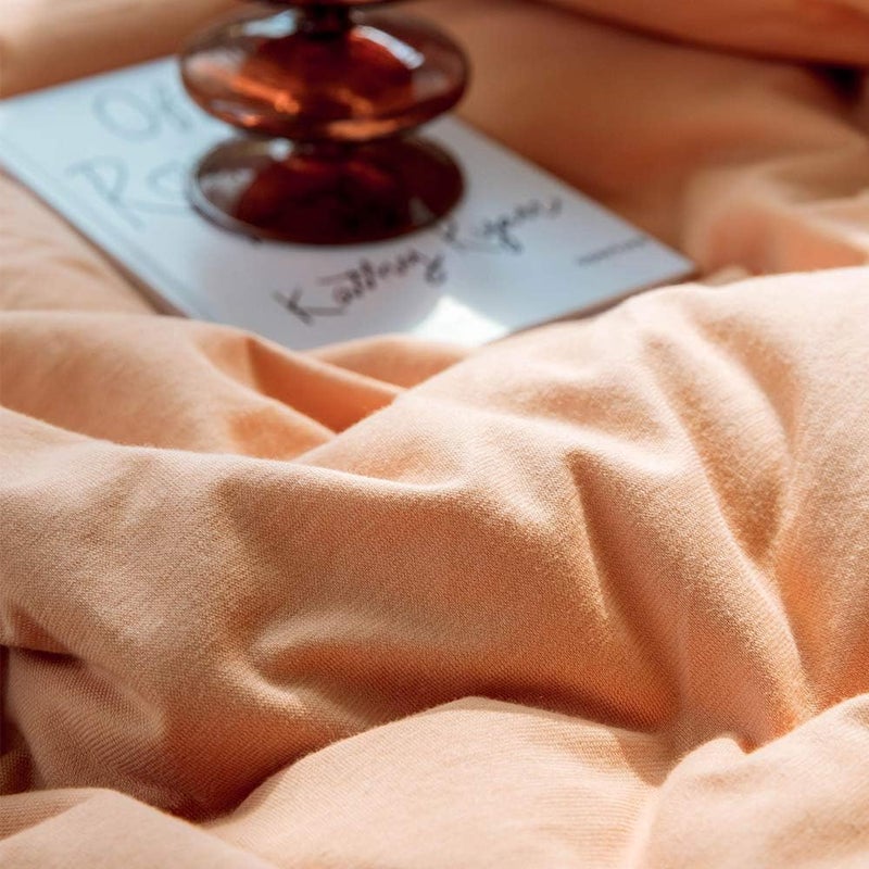 AMWAN Grapefruit Color Queen Solid Pink 100% Knitted Cotton Comforter Cover Solid Color Duvet Cover Hotel Quality Luxury Bedding Set 1 Duvet Cover with 2 Pillowcases - Image 5