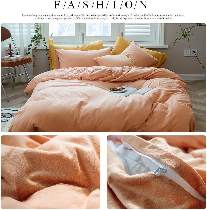 AMWAN Grapefruit Color Queen Solid Pink 100% Knitted Cotton Comforter Cover Solid Color Duvet Cover Hotel Quality Luxury Bedding Set 1 Duvet Cover with 2 Pillowcases - Image 2