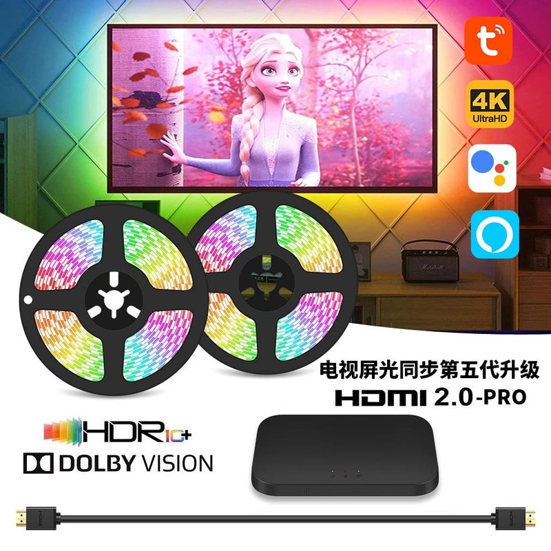 Hdmi Tv Ambient Light With Screen Synchronization, Graffiti, Google Voice Control, Dimmable And Colorful Light Strip - Image 2