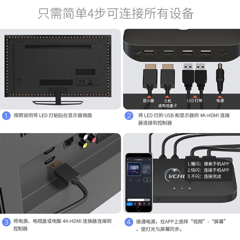 Hdmi Tv Ambient Light With Screen Synchronization, Graffiti, Google Voice Control, Dimmable And Colorful Light Strip - Image 5