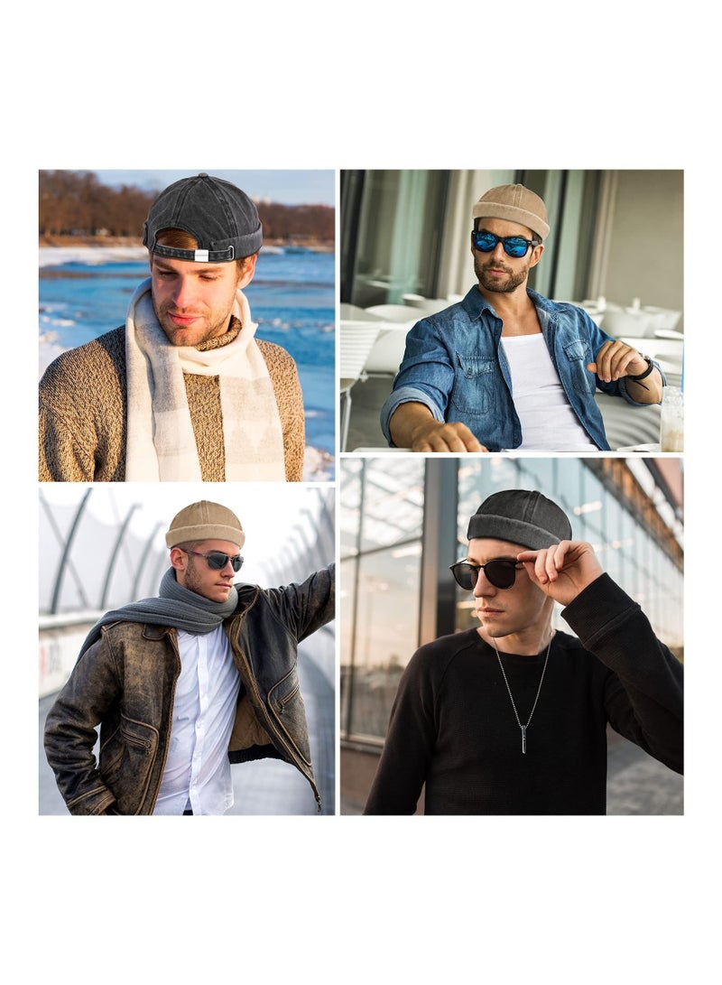 Captaintech 2 Pieces Brimless Hats for Men Adjustable Docker Hat Casual No Brim Hat Visor Less Flip Hat Sailor Skullcap Leather Buckle Street Casual Docker Beanie Skull Caps  - Image 3